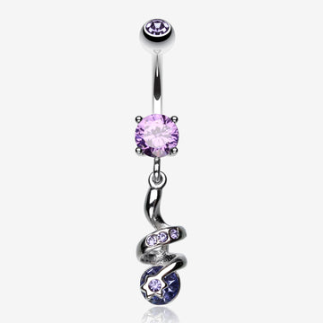 Sparkle Star Gem Swirl Belly Ring-Tanzanite